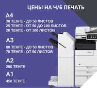 Распечатка A4,A3,A2, A1 OT 20 Тенге цветная печать Сертификаты