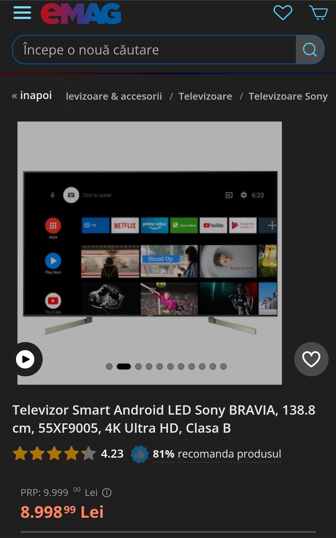 Ofertă! Preț fix! Televizor Smart Android LED Sony BRAVIA, 138.8 cm, 5