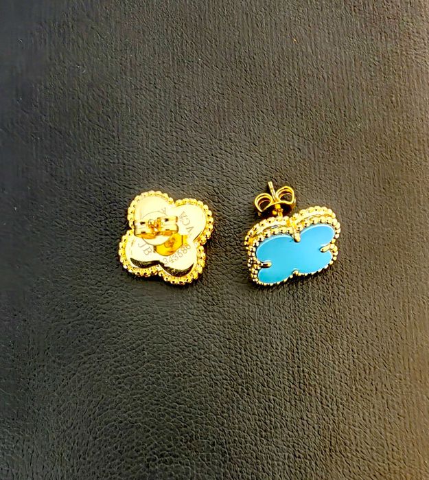 Обеци със син ахат, Van Cleef & Arpels VCA Vintage Alhambra earrings