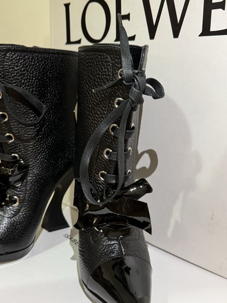 Loewe Ankle Lace-Up Boots in Black Leather