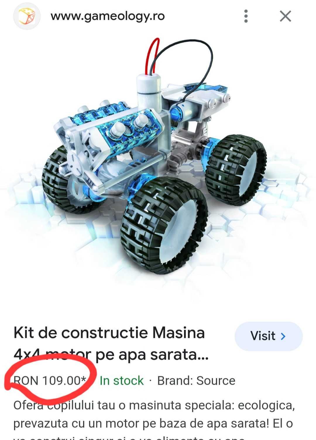 Kit robotica masina cu motor pe apa sarata, 4 x 4