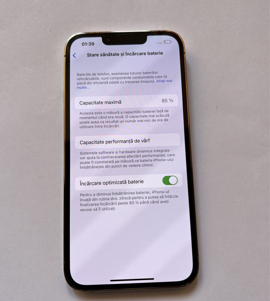 iPhone 13 pro 256GB gold 85% viața bateriei