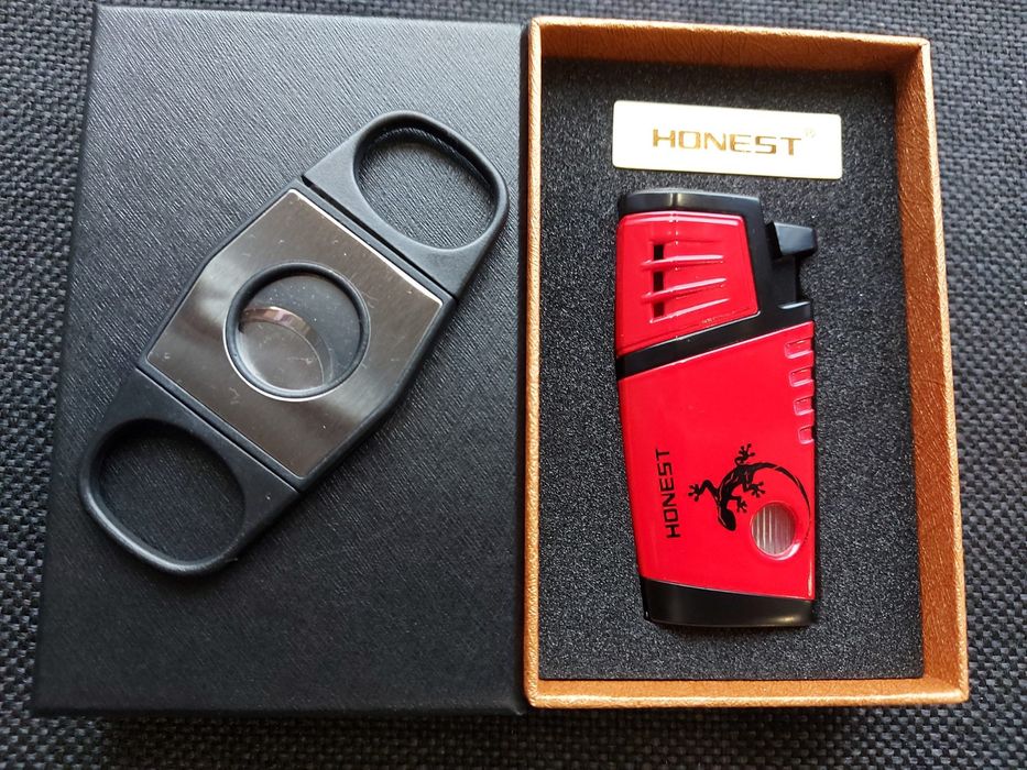Луксозна запалка за пури HONEST с подарък резачка,3 цвята ПРОМО ЦЕНА