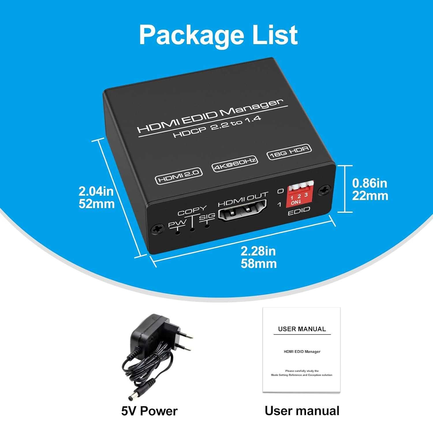 HDMI EDID Manager 4k Emulator 8 Mod 4K-60Hz Semnal HDMI 2.0b HDCP2.2