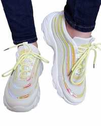 Pantofi sport de zi dama piele ecologica si material textil, alb 39,40