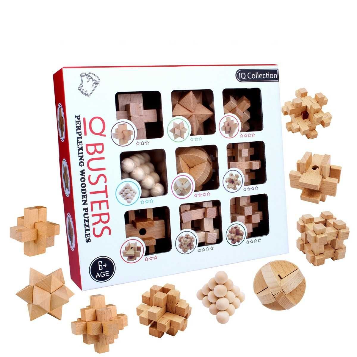 Деревянные головоломки "BUSTERS" в подарочной коробке. 9 штук в наборе