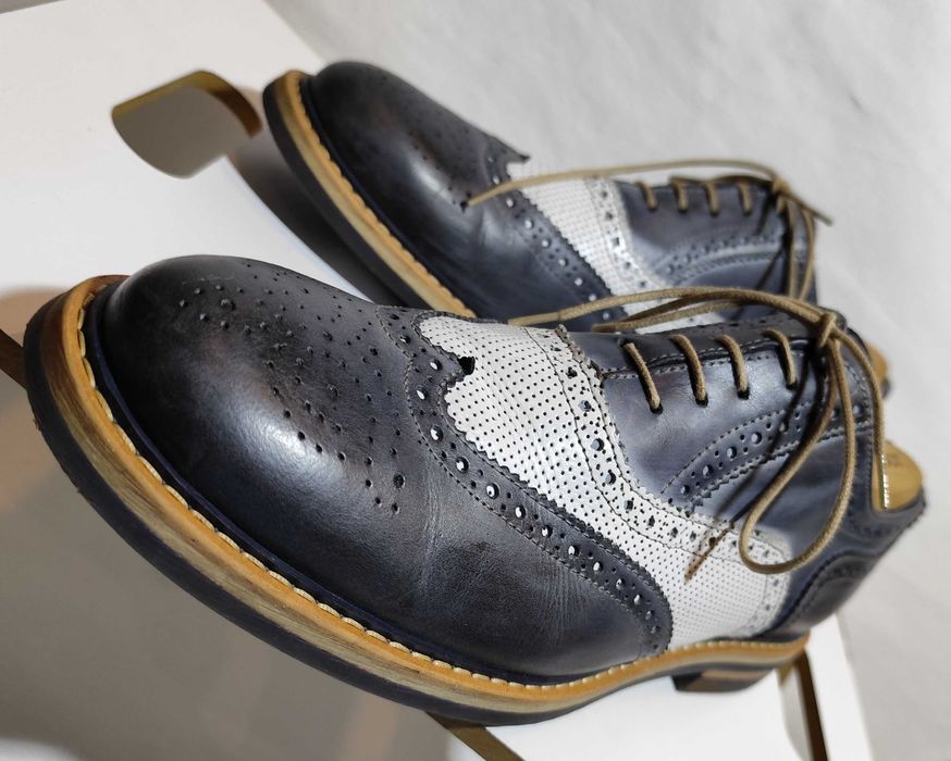 Pantofi derby 46 46.5 brogue Jhones Italy piele naturala moale