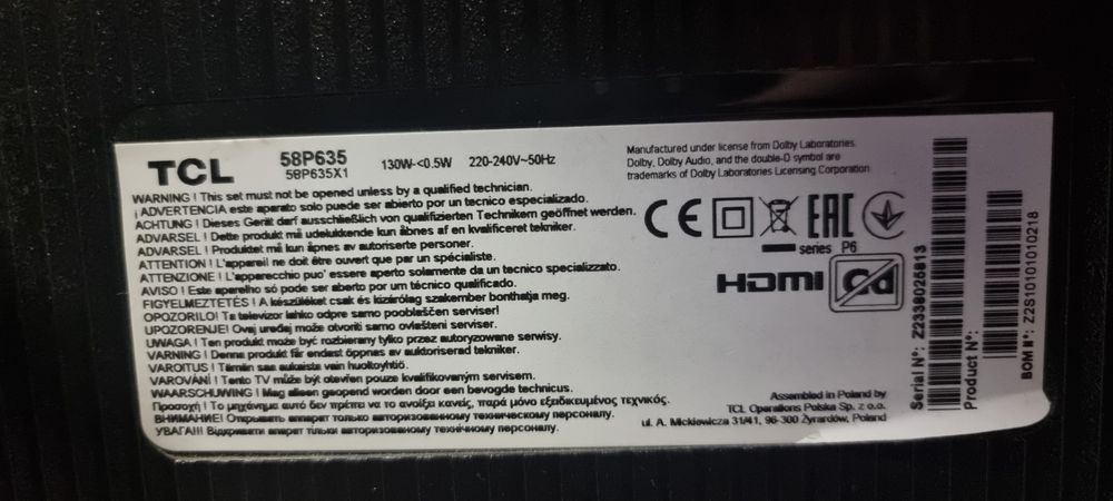 Hope Amanet P6 Smart tv 146 cm 4k  TCL