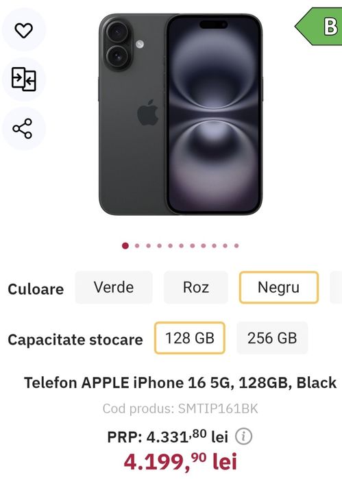 Iphone 16 - 128GB - Negru