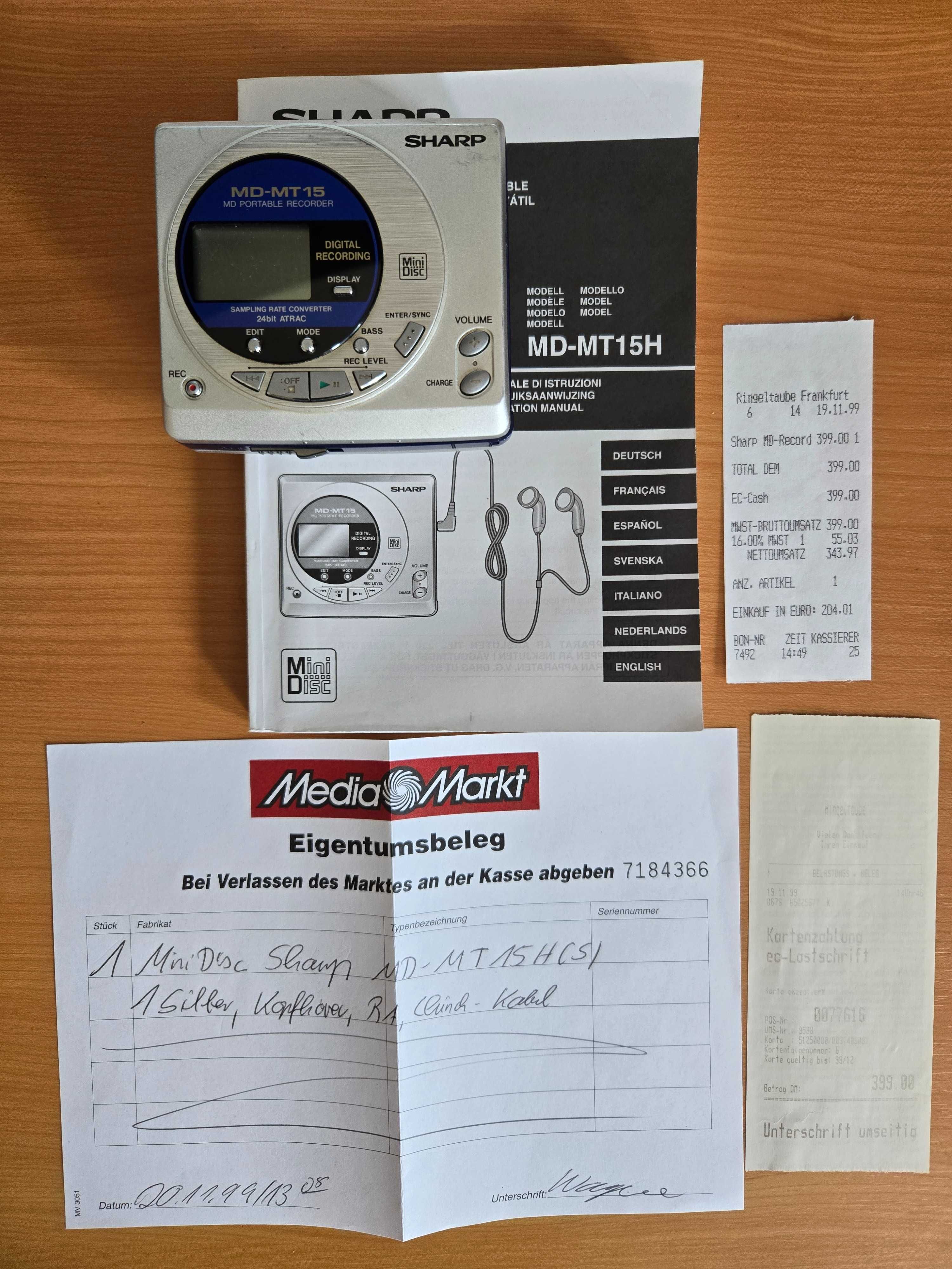 Walkman minidisc Sharp MD-MT15H defect