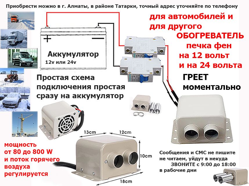 Обогреватель для машины. В салон на легковые и грузовые авто-печка фен