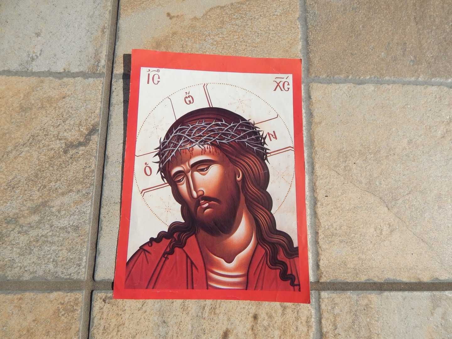Poster Iisus rastignit stil bizantin Crezul pe verso anii 1990