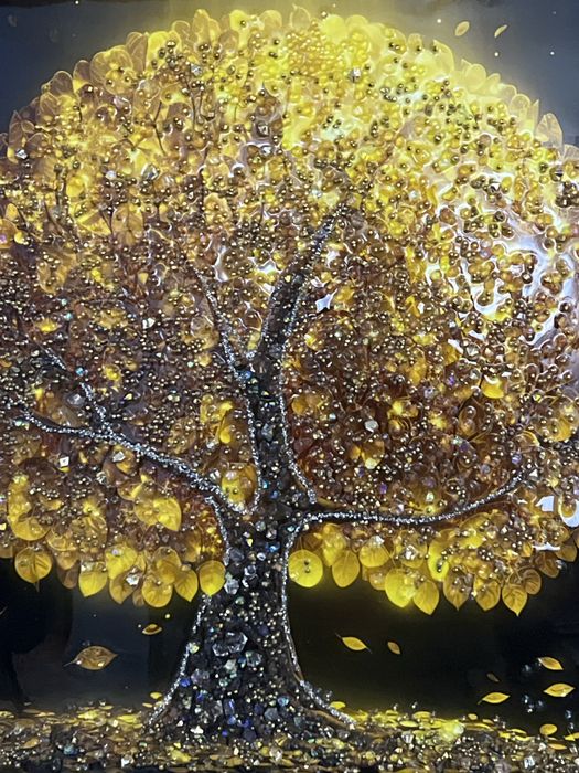 Картина “Дерево жизни” (3D, янтарно-золотая ]