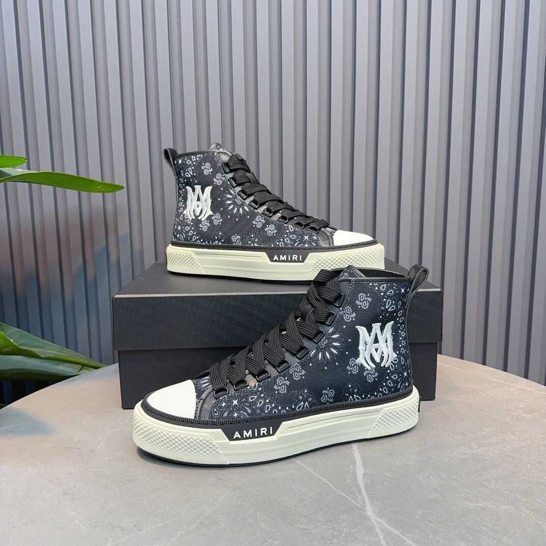 Adidasi Amiri High-Top Court Sneakers - Black/White Premium din Piele