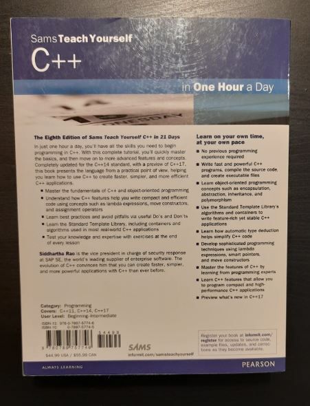 C++ in One Hour a Day, SIDDHARTHA RAO, Sams Teach Yourself, Paperback