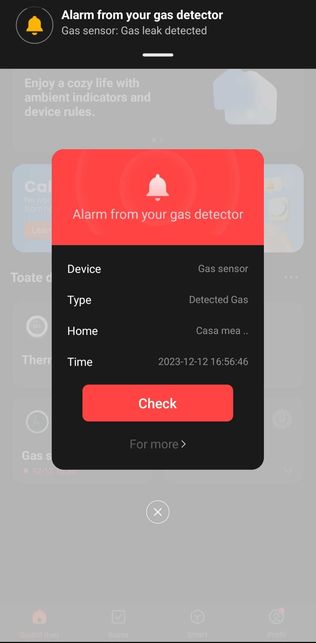 Senzor detector de gaz wireless