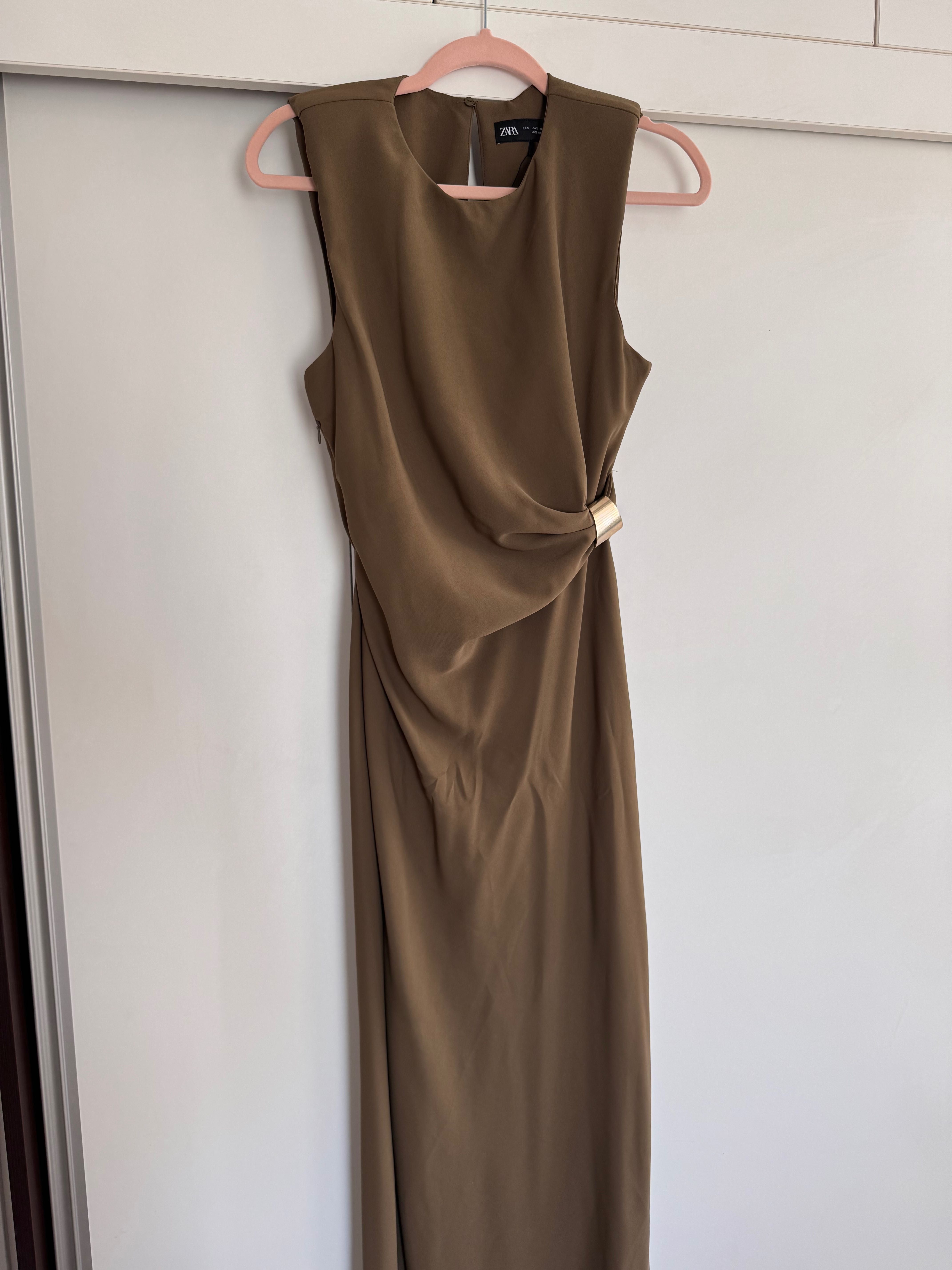 Миди рокля Зара зелена olive green