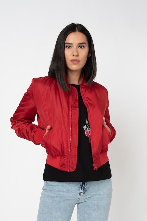 Love Moschino  Бомбър яке с бродирано лого на гърба, Червен, S