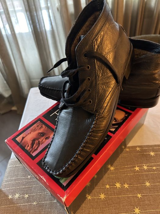 Боти от тъмно-сива кожа с вълнен каракул - р-р 39, дамски