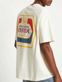 RHUDE Cream Grand Prix Hopps Logo Oversized Мъжка Тениска S (M) и M (L
