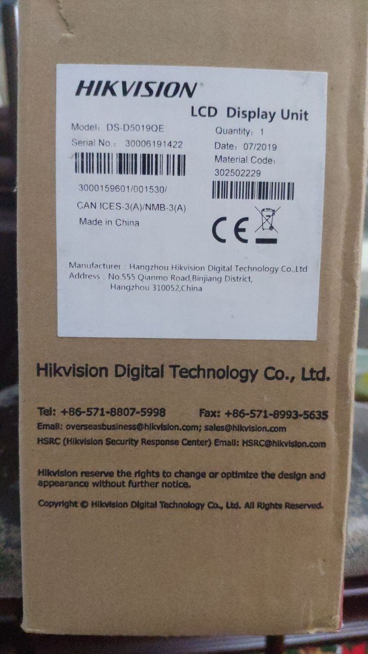 Монитор Hikvision 2019 года модель DS-D5O19QE