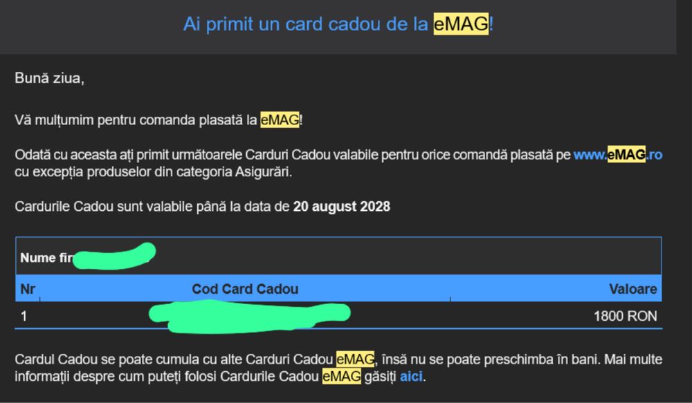 Vand Voucher eMag 1800 Lei