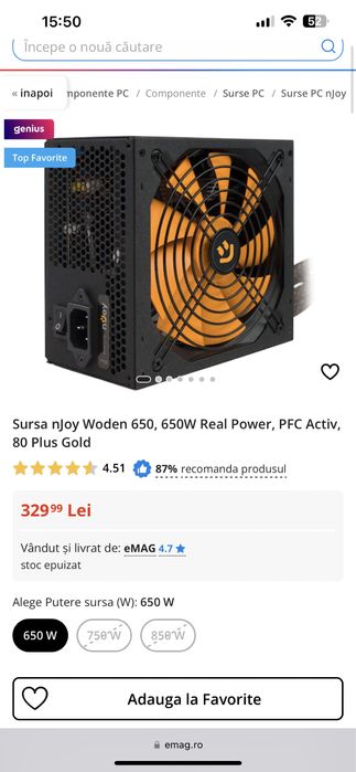 Sursa nJoy Woden 750, 750W Real Power, PFC Activ, 80 Plus Gold