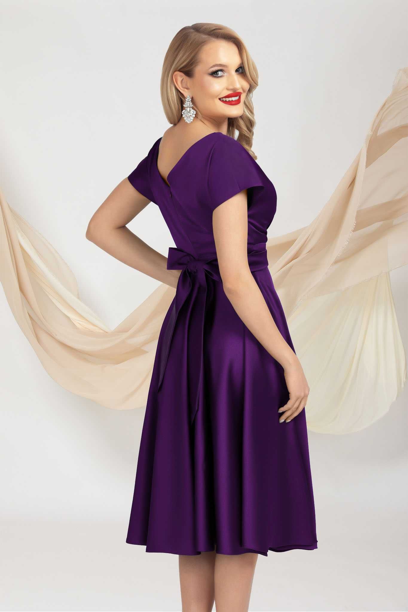 Rochie Pretty Girl violet elegantă din tafta elastică