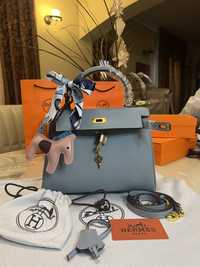 Geanta Hermes Kelly 25cm Baby Blue Piele naturala 100%