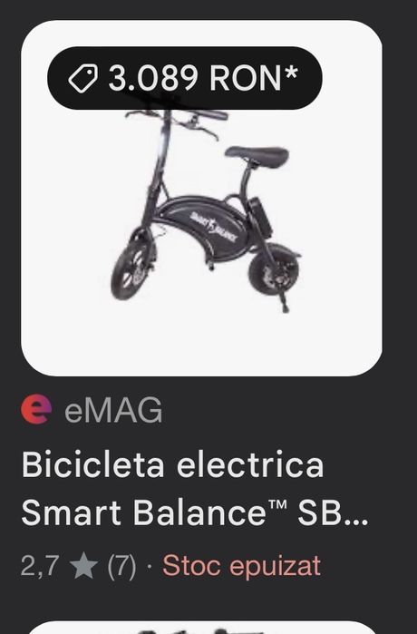 Bicicleta electrica Smart Viteza 25 km/h, Autonomie 15km