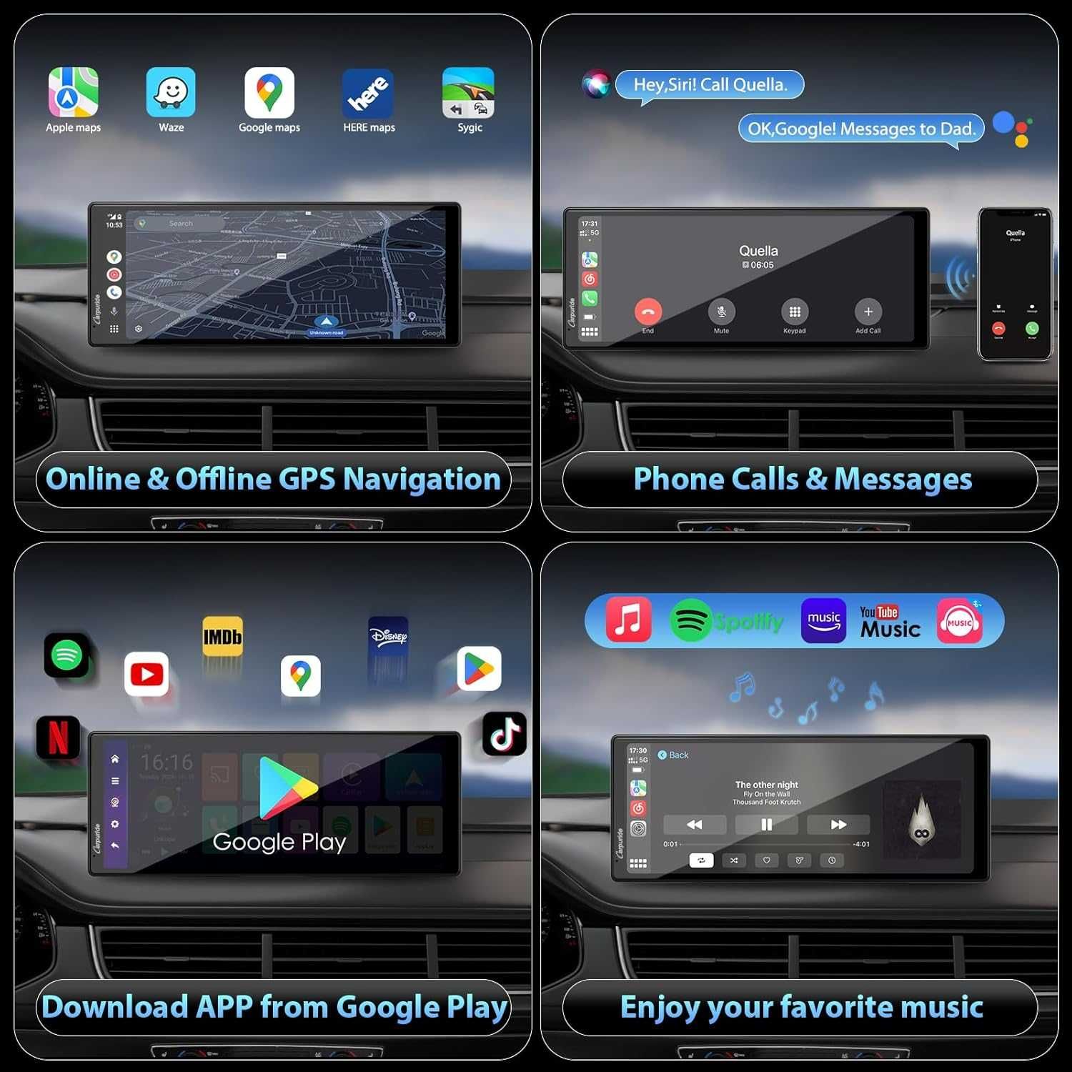 CARPURIDE W102plus, 10.26 инча безжичен CarPlay и Android Auto 4+64GB