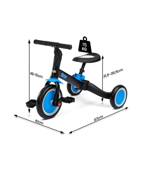 Tricicleta si bicicleta 2 in 1 Fox albastra