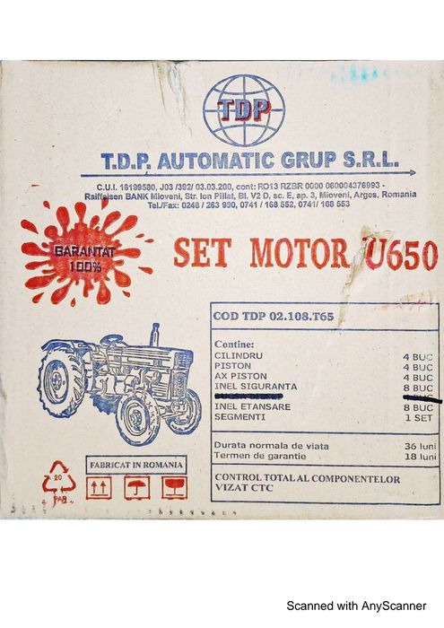 Set motor u650 segmont,tdp maracineni