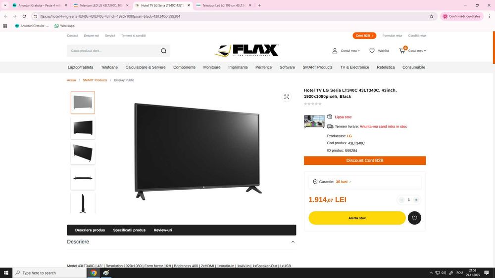 TV LED LG FullHD 108 cm  + suport perete / garantie