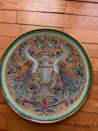 Farfurie din ceramica decorativa, lucrata manual cu bucatele de aur