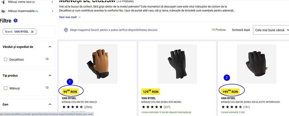 Mănuşi ciclism, Van Rysel,ROCKRIDER,SHIMANO,(Super Ofertă).