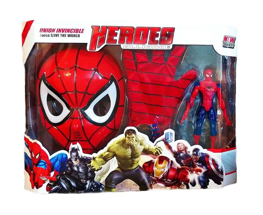 Комплект на Спайдърмен с маска, фигурка и ръкавица със светлина