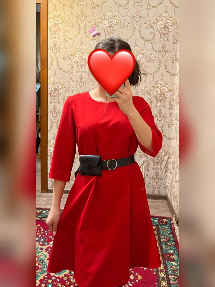 Красное платье, платье трапеция