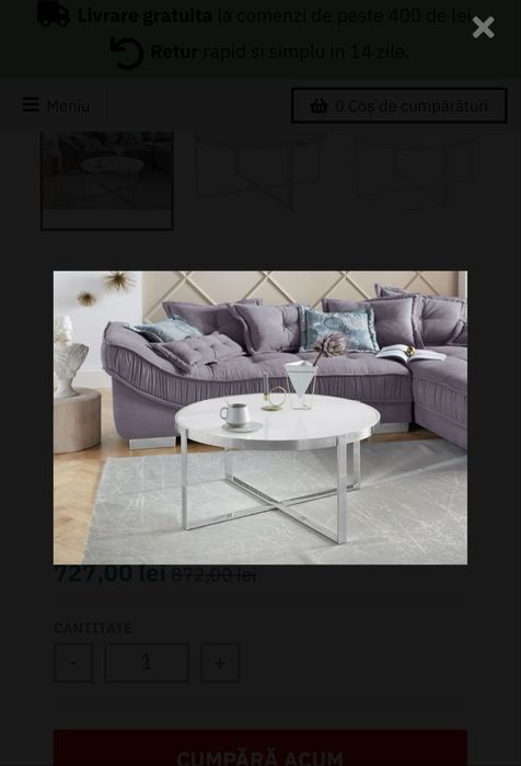 Masuta cafea rotunda Lorian, alba cu balt din sticla 93 cm