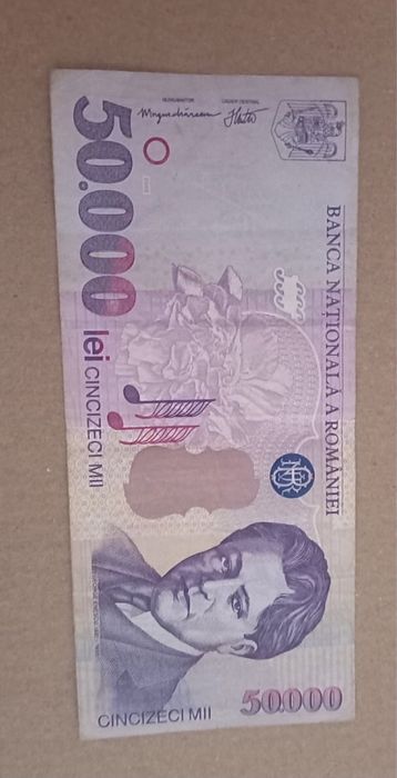 Vand 2 bancnote de 50000 lei, an 2001, George Enescu, format polimer
