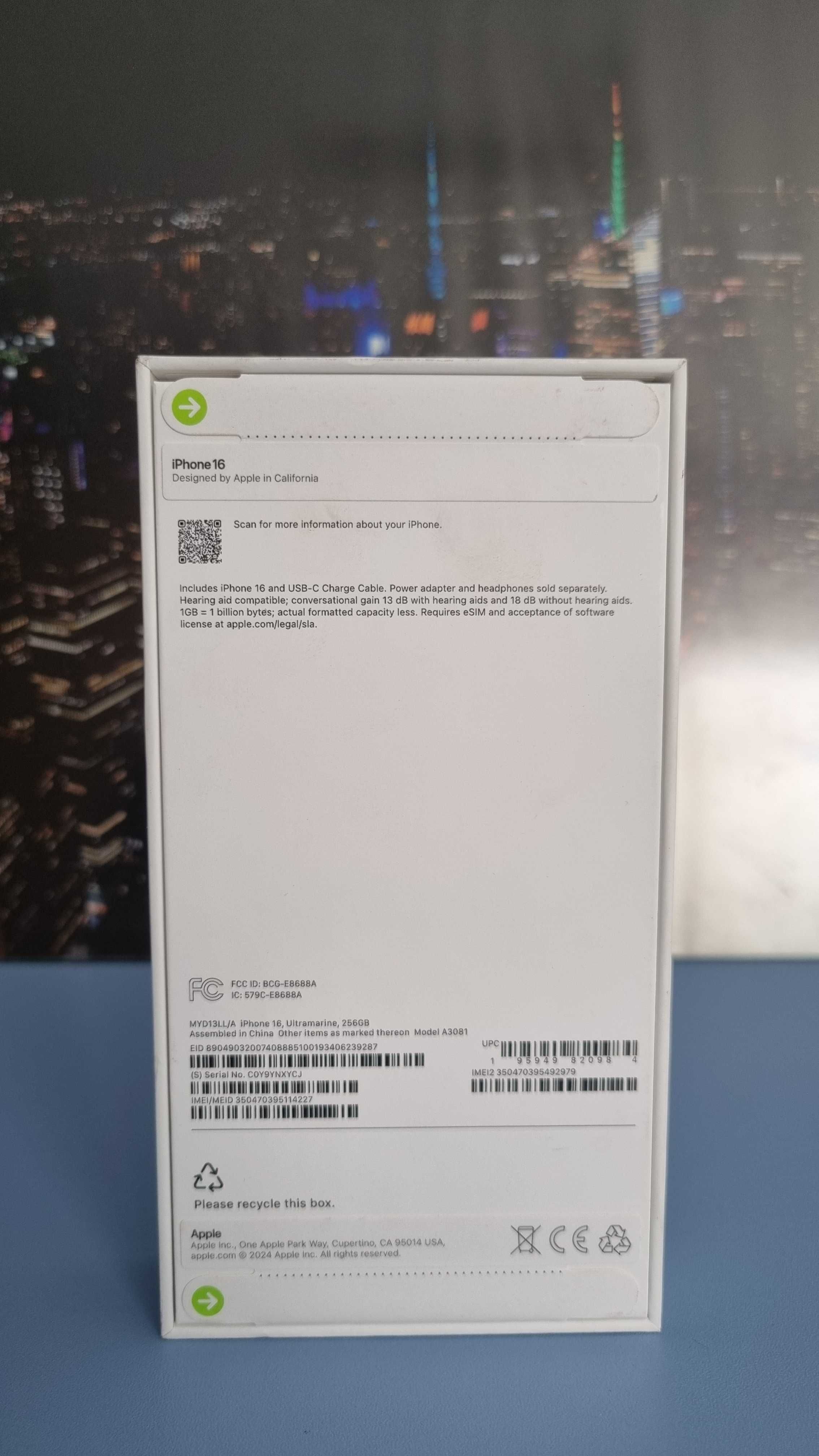 IPhone16 256GB син. В не отворена кутия/чисто нов.