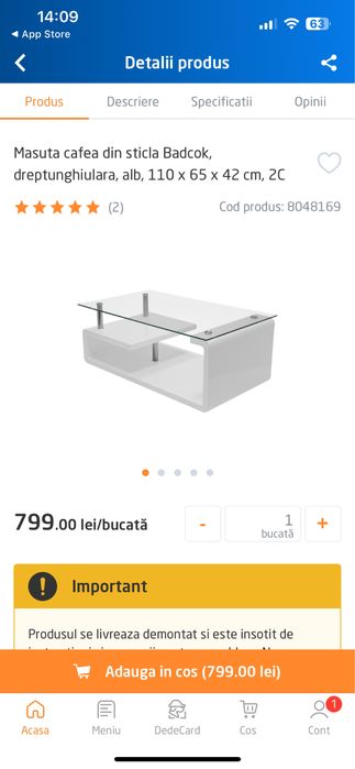 Masuta badcoka de sticla