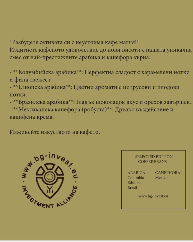 Прясно изпечено ароматно кафе по собствена рецепта