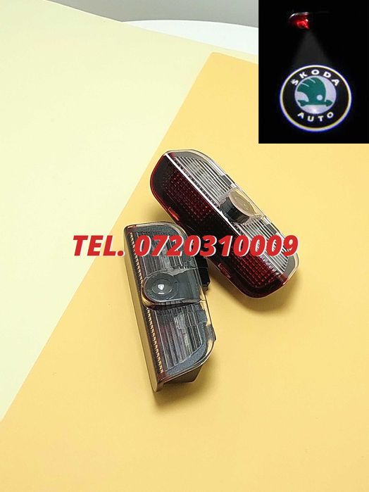 Set 2 Proiectoare Logo Led Pentru Portiere Skoda Superb 2009  2020