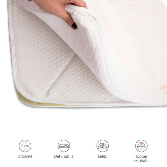 Topper Saltea  Best Sleep  cu Latex, 6 cm, Husa Tencel, Detasabila