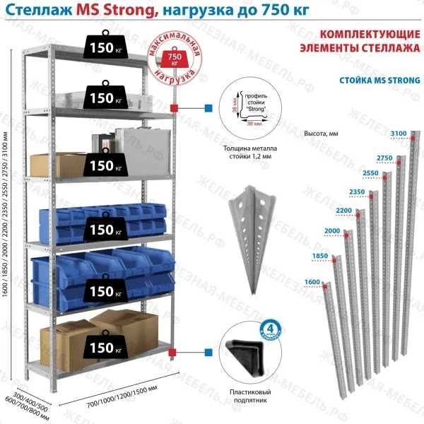 Стеллаж MS STRONG 1850х1200х400 (4 полки)
