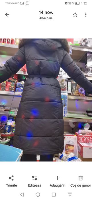 Geaca de iarna NOUA foarte lunga Neagra cu mănuși atașate fără degete