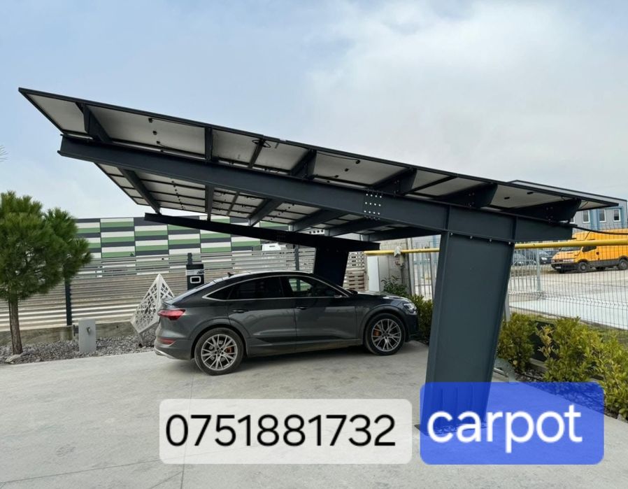 Carport cu acoperiș și terase. Structura solidă și practică, potrivită