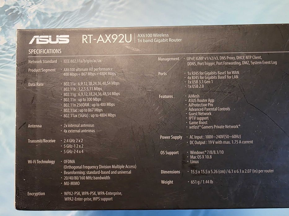 Рутер ASUS RT-AX92U AX6100 Tri-Band WiFi 6 (802.11ax) Game Smart Home