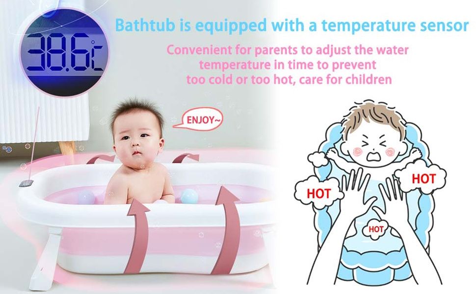 Сгъваема детска вана с дигитален термометър и анатомична подложка